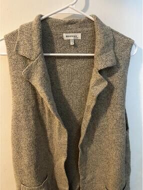 Monteau gray & brown sweater vest open front cardigan M